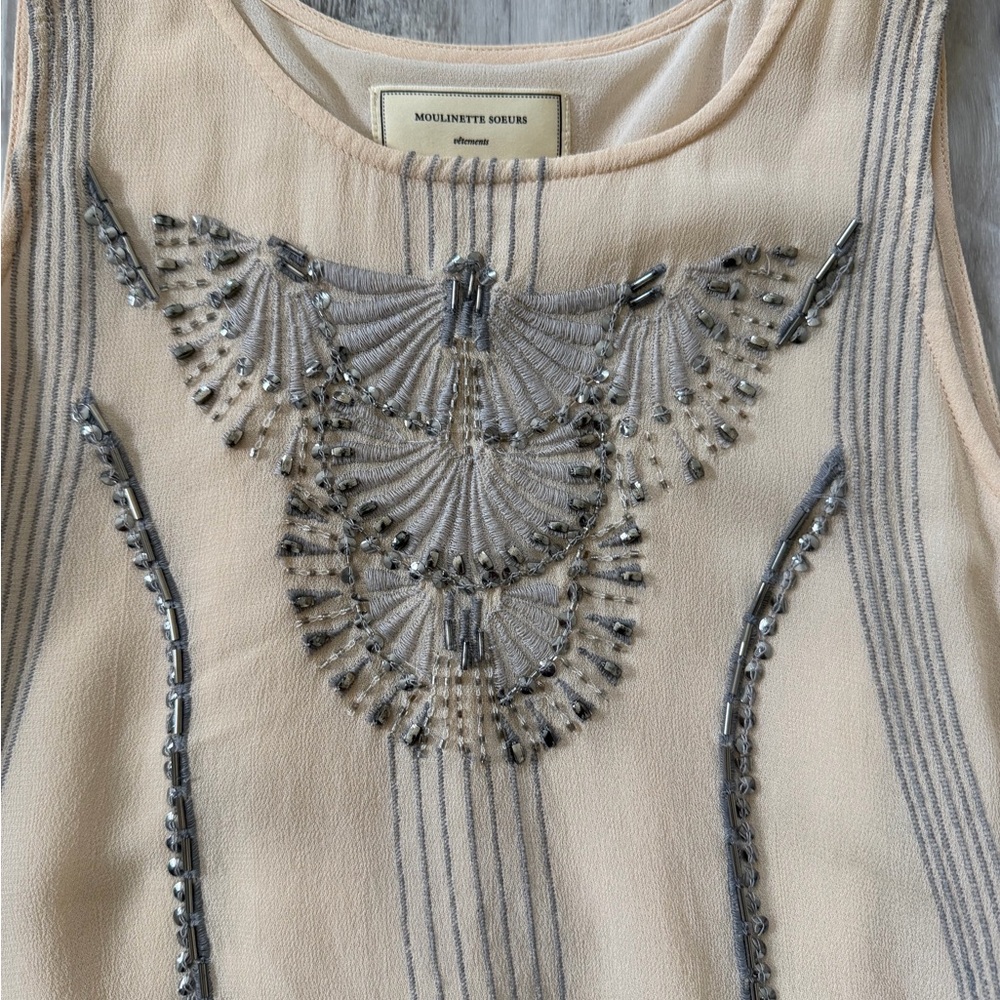 Anthropologie Moulinette Soeurs Dainty Velvet Beaded Boho Fairy Tank- medium - Picture 9 of 14